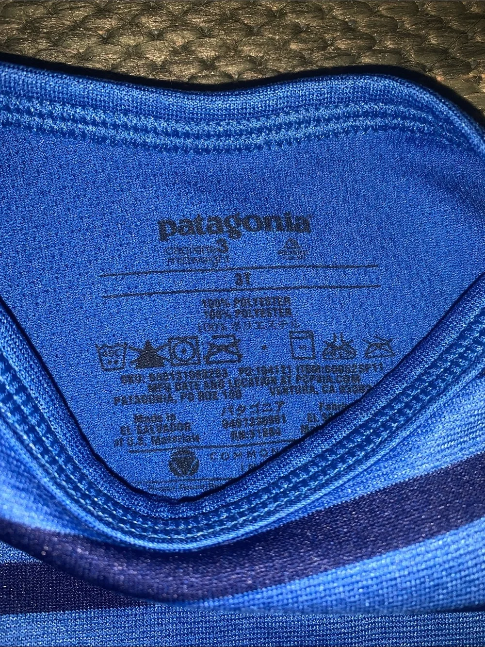 Patagonia Blue and Navy Striped Long-Sleeve One-Piece Bodysuit